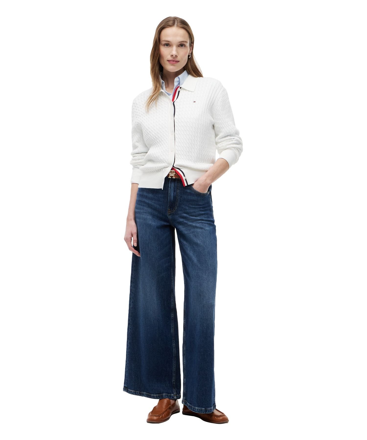 Кардиган с длинными рукавами и тонкой вязкой, размер 26SS TOMMY HILFIGER, Navy C1G