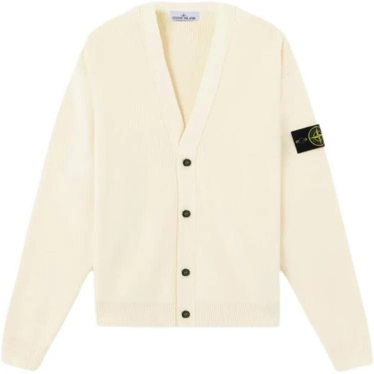 Кардиган с ребристой вязкой STONE ISLAND, айвори белый