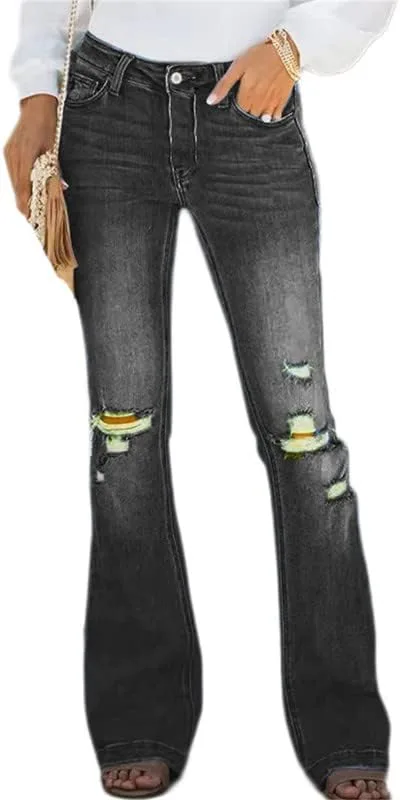 

Andongnywell женские джинсы-клеш с высокой талией