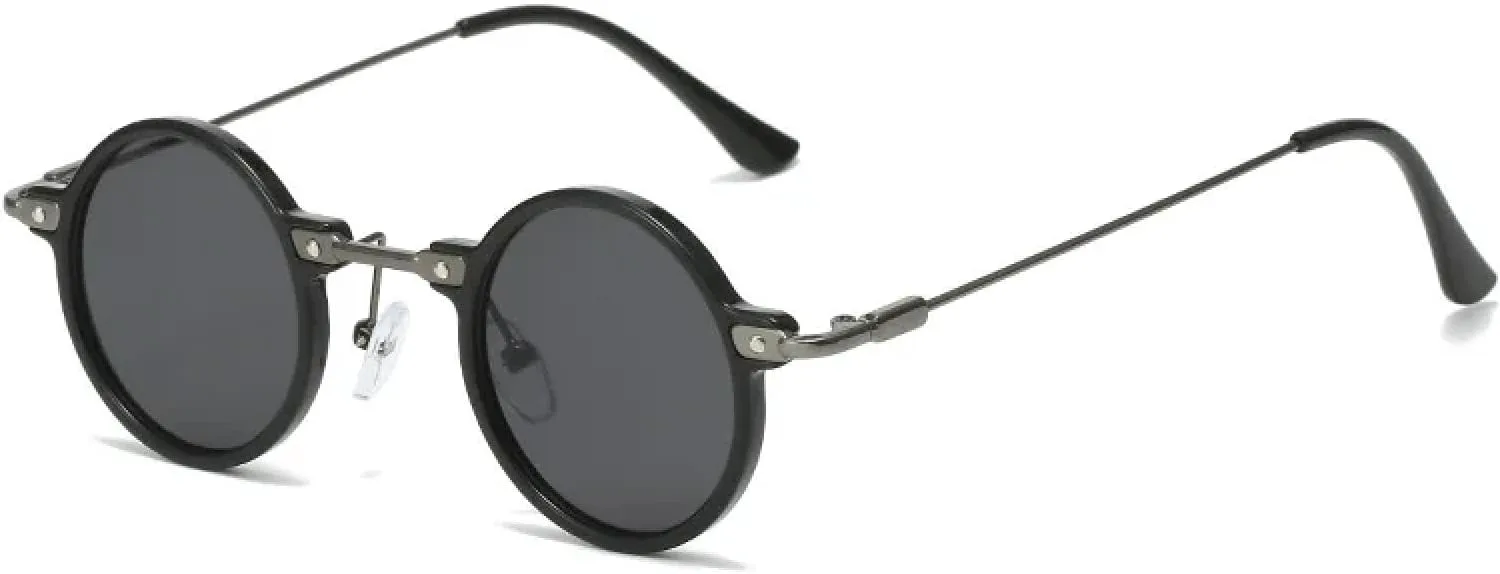 

Ретро маленькие круглые женские солнцезащитные очки с прозрачными линзами цвета океана, защита от УФ-излучения UV400, мужские панк-очки HHZZYVY, Black Gray