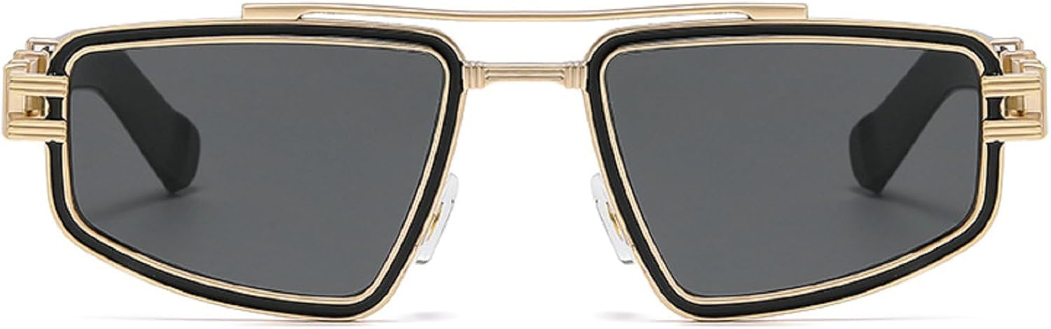 

Мужские солнцезащитные очки в стиле ретро с металлическими двойными перемычками, модные сине-розовые линзы, защита от ультрафиолета UV400, трендовые панк-очки для женщин, роскошные солнцезащитные очки mincl, Gold Gray