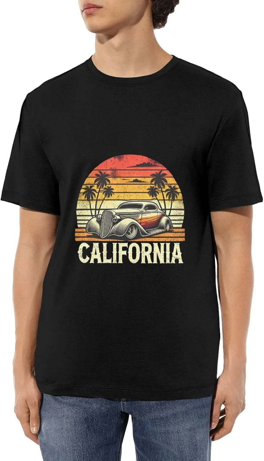 

Классическая футболка с круглым вырезом Unisex Casual Tee Vintage Car California Sunset Hawaiian ShuDianhkqwe