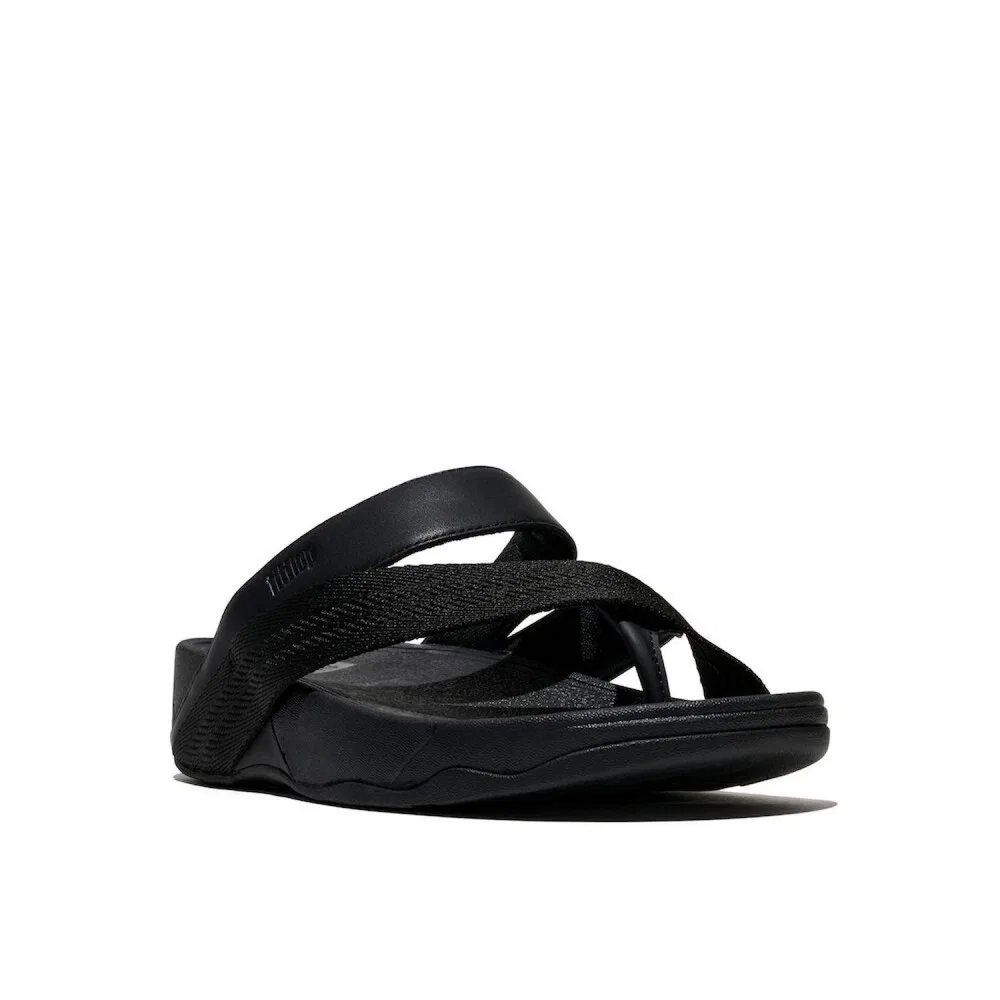 Мужские сандалии Fitflop Sling Leather/Webbing с разделителем для пальцев чёрные