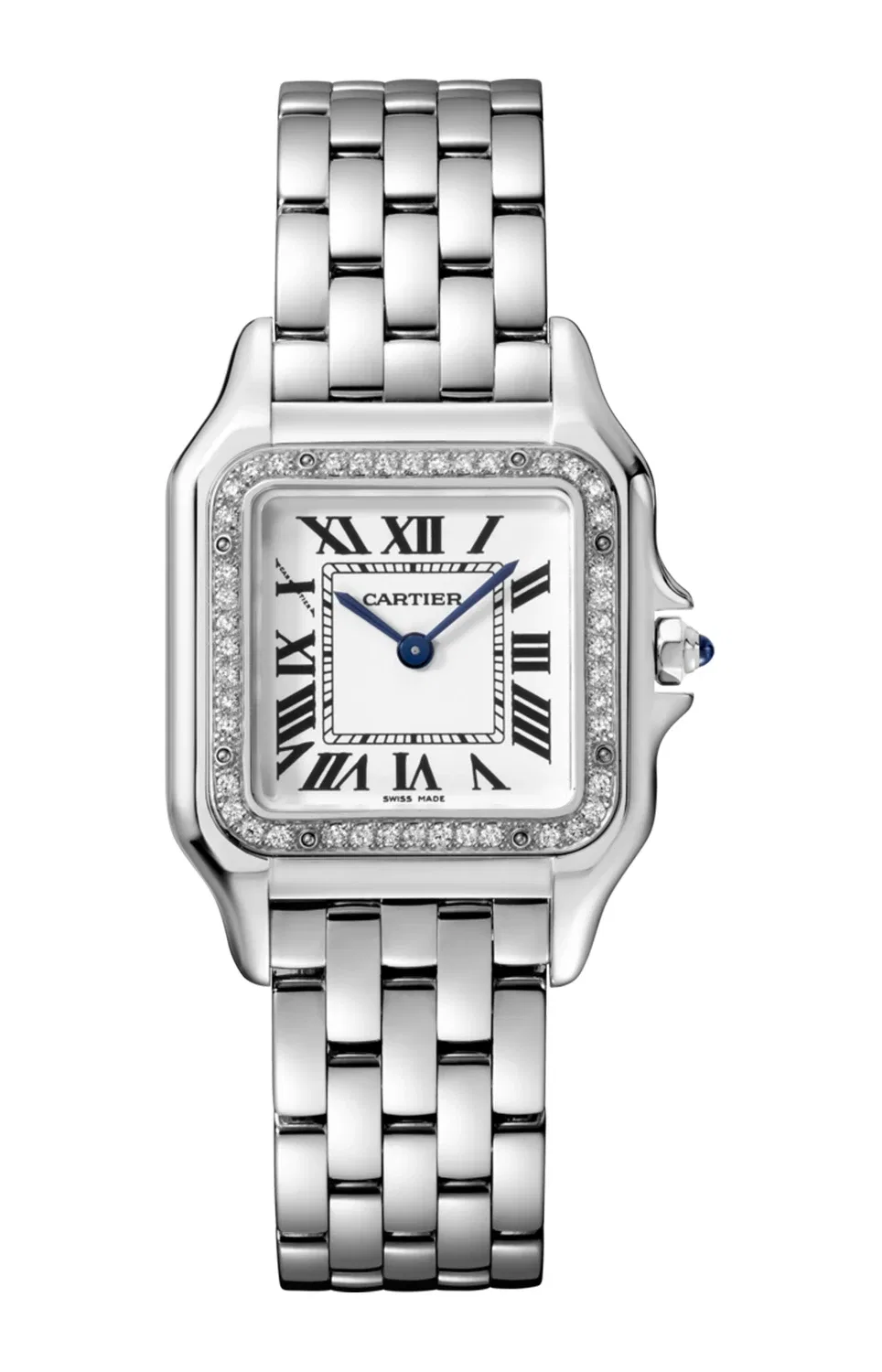 Часы Panthère de CARTIER, средняя модель, сталь, бриллианты - W4PN0008, серебряный