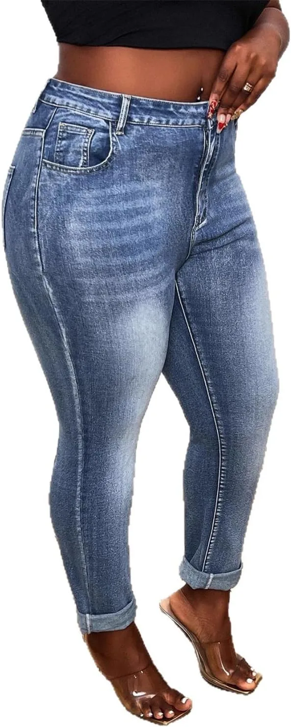 

Джинсы Plus-Size Stretchy с эффектом контроля живота и прямым кроем, Women High Waisted Skinny, Size 8 10 12 14