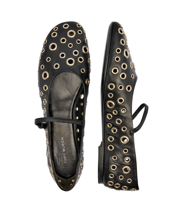 Кожаные туфли Мэри Джейн с люверсами Tory Burch, черный — фото 4