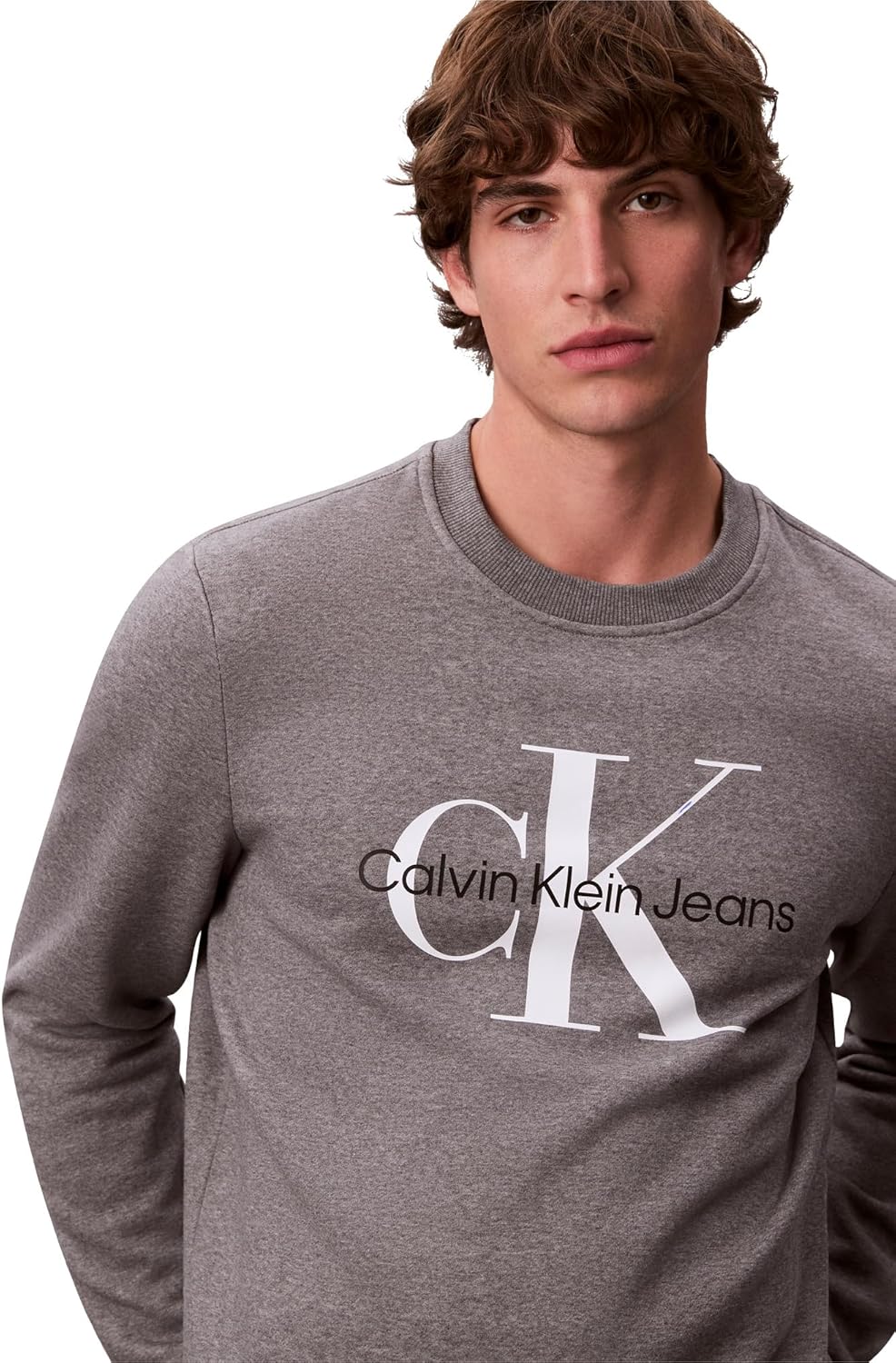 Мужская толстовка с круглым вырезом и монограммой Calvin Klein, Grey Heather — фото 4