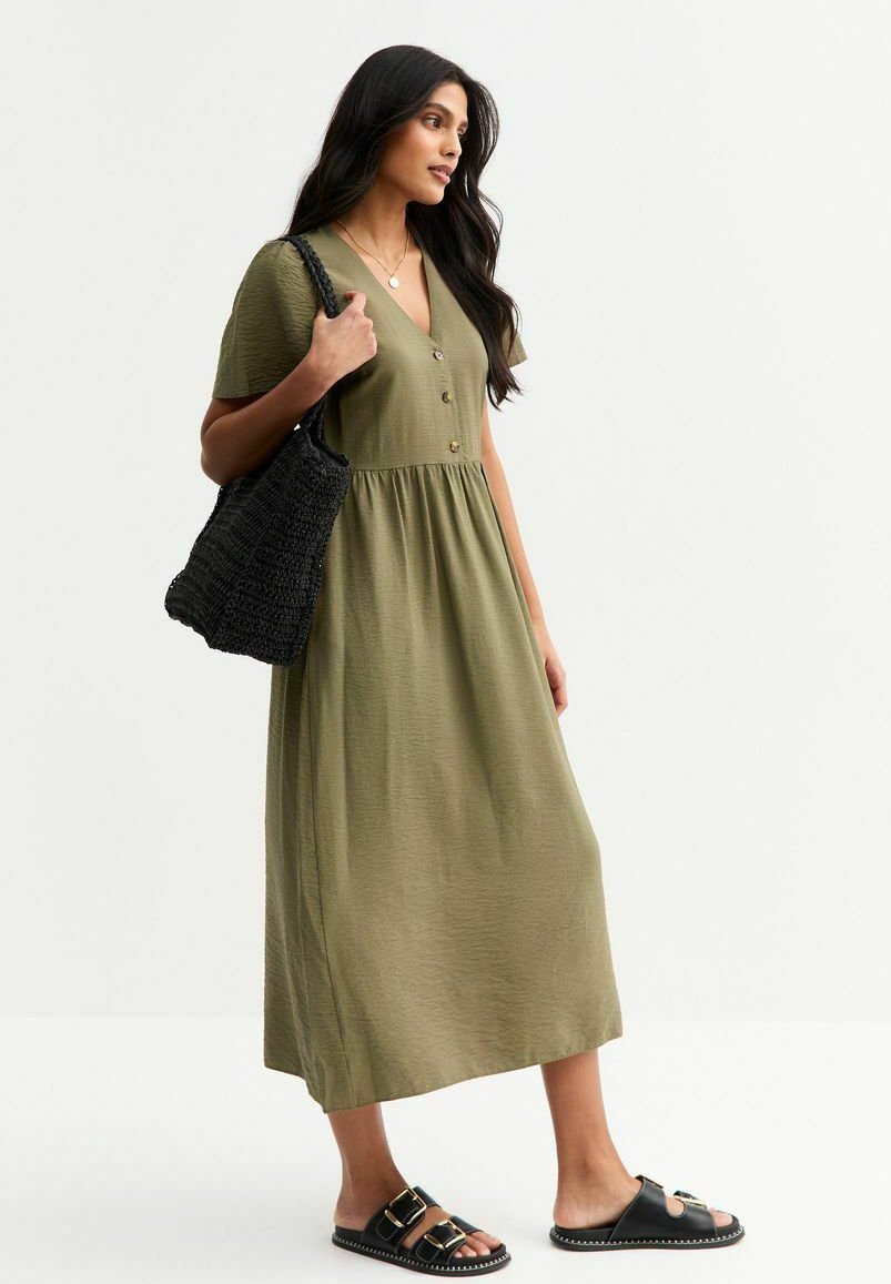 

Платье-рубашка FLUTTER SLEEVE BUTTON FRONT MIDI New Look, хаки