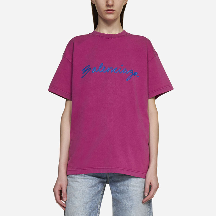 Футболка женская Balenciaga, ярко-розовый / синий — фото 4