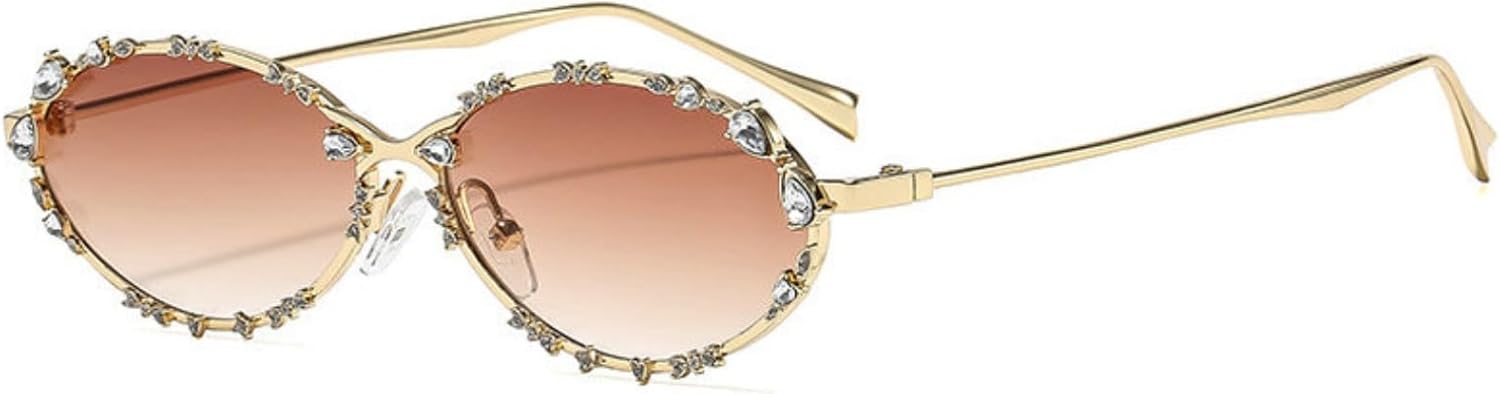 

Солнцезащитные очки COTIA Fashion Oval Bling Diamond Sunglasses для женщин и мужчин, милые, с металлическими стразами, для активного отдыха, путешествий и вечеринок, Tea