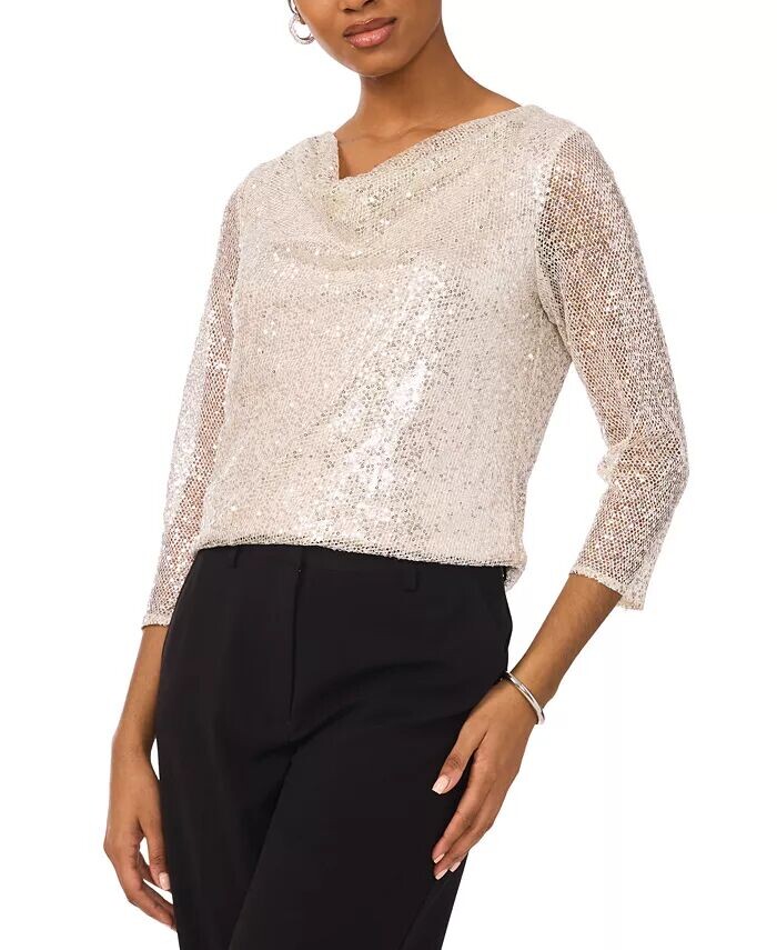 

Топ Petite Sequin с рукавами 3/4 и воротником-хомутиком MSK, коричневый