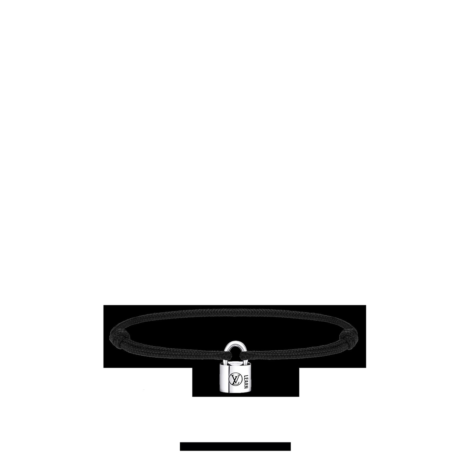

Louis Vuitton Серебряный браслет Lockit, стерлинговое серебро, черный лак, черный шнур из полиэстера