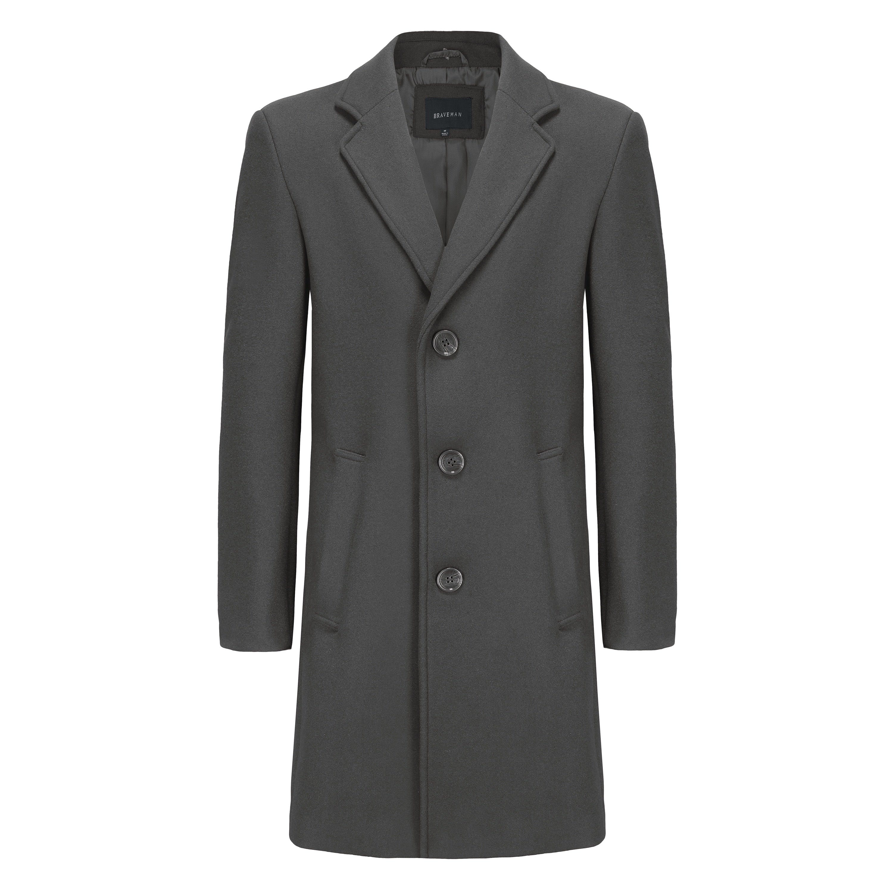 

Мужские однобортные пальто из смеси шерсти Braveman, цвет charcoal