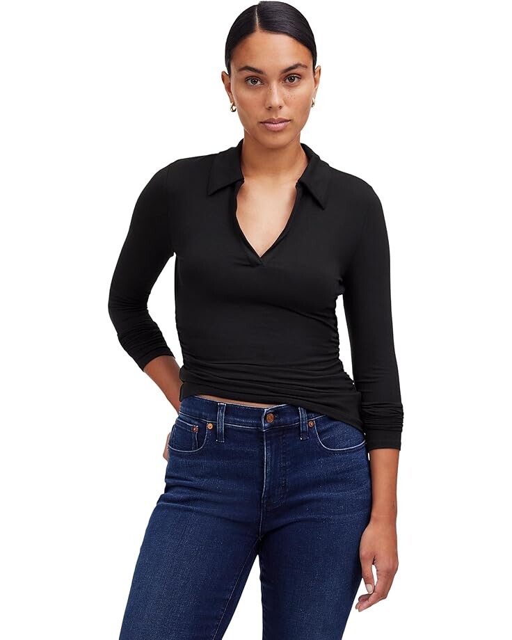 

Топ Madewell Long Sleeve Polo Side Cinch Top, цвет Jet Black