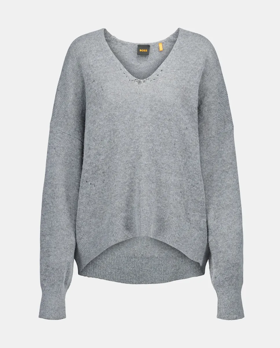 

Джемпер с V-образным вырезом и длинными рукавами Boss Orange, серый
