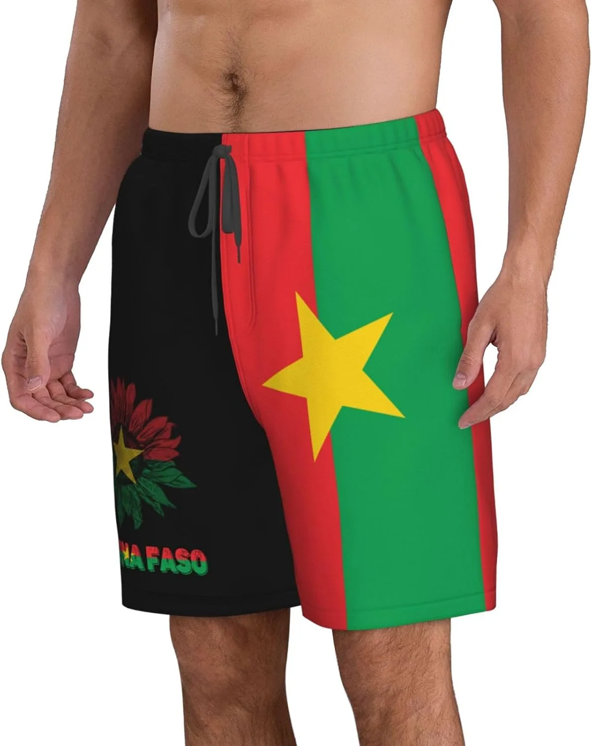 Мужские винтажные плавки-шорты с флагом Буркина-Фасо и подсолнухами Generic, белый — фото 3