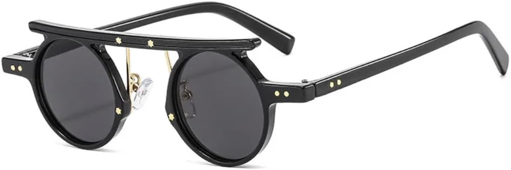 

Солнцезащитные очки для мужчин и женщин - защита UV400 - маленькие круглые линзы с градиентным покрытием в стиле панк для занятий спортом на открытом воздухе и вождения DSVIGF, Black-black