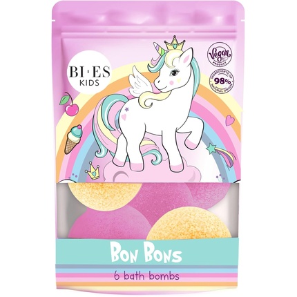 Шипучие бомбочки для ванны Unicorn 6 шт. с ароматом Bon Bons, веганские и натуральные Bi Es
