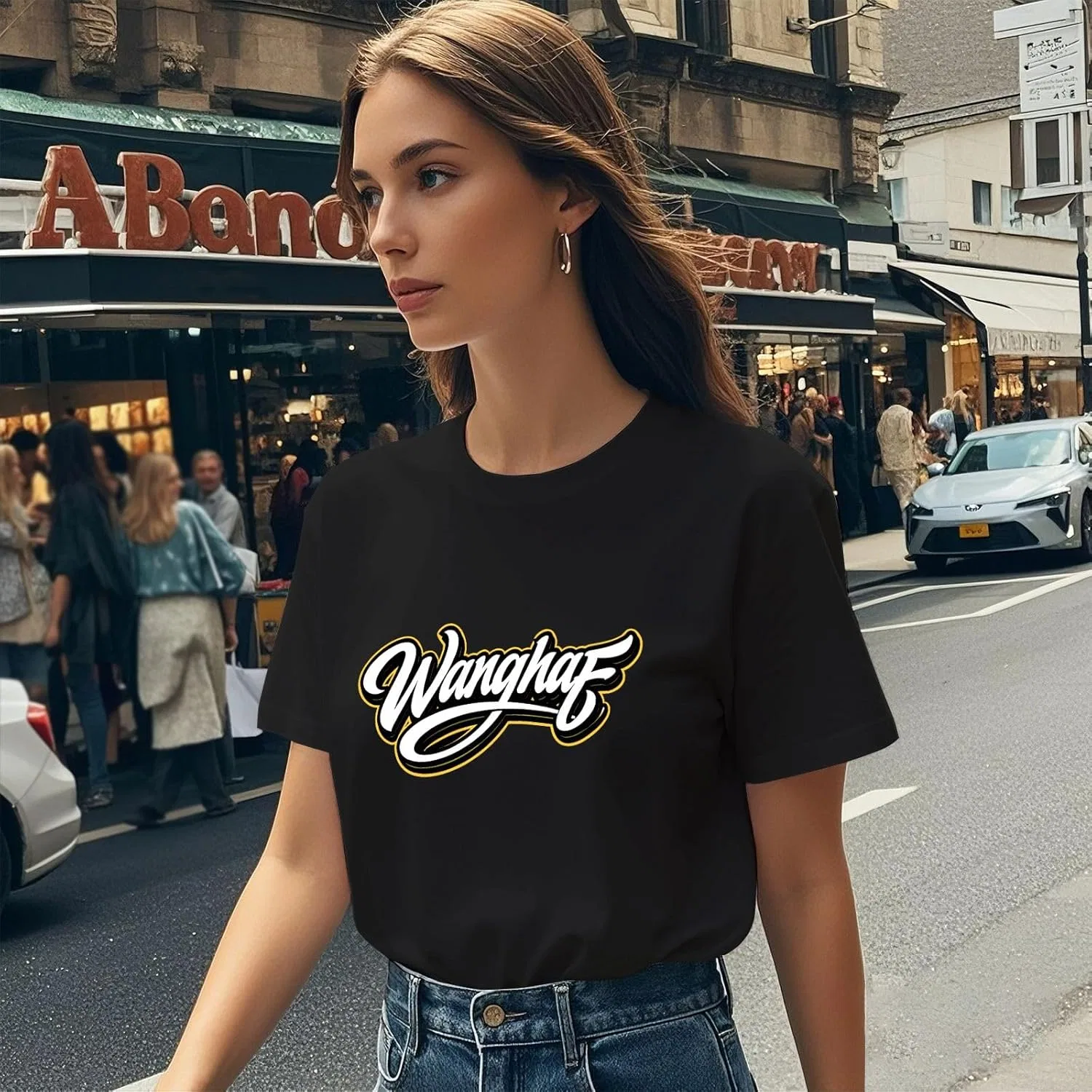 Футболка WANGHAF женская в винтажном стиле Generic, черный — фото 3