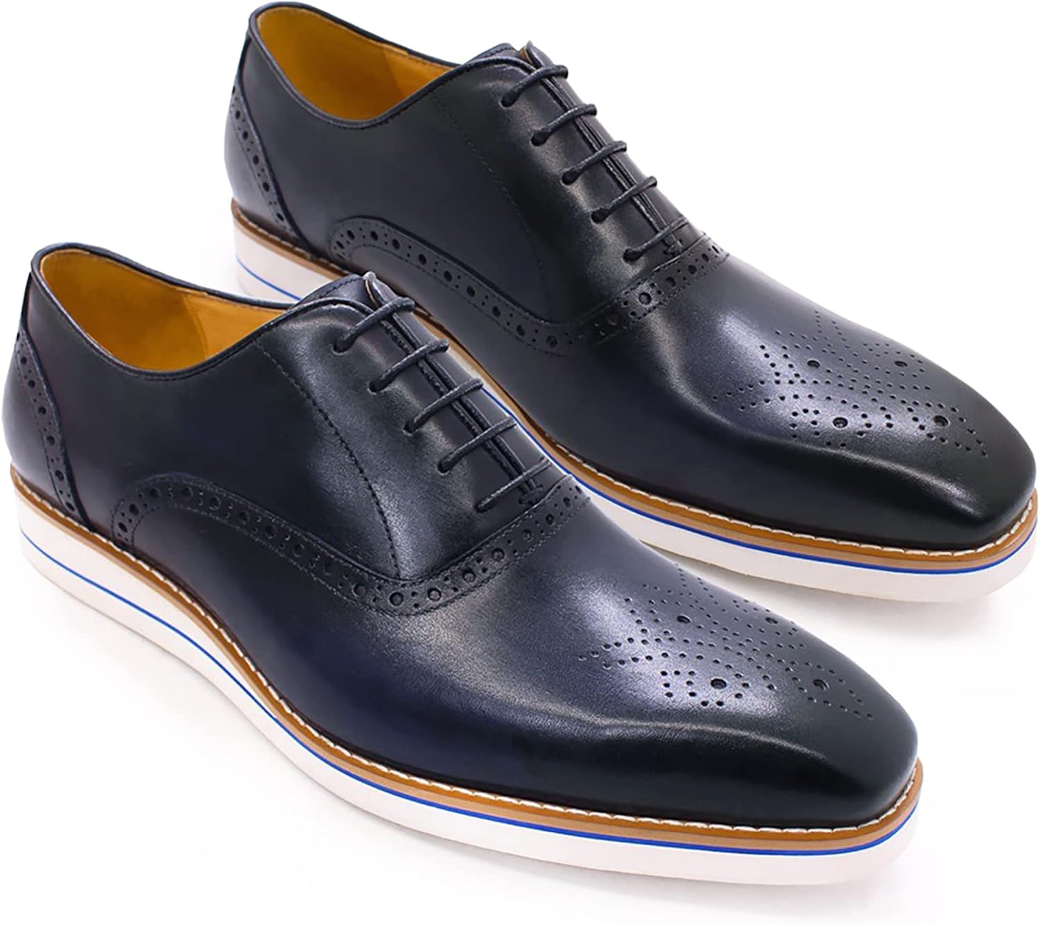 

Мужские кожаные туфли броги с шнуровкой, формальные оксфорды, деловой повседневный стиль, с крыльями, для свадьбы и вечеринки, дерби, синие, 38 Generic