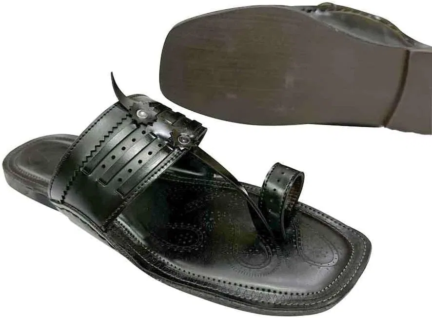 Мужские этнические тапочки Kolhapuri Chappals для мужчин, традиционные сандалии Kolhapuri, повседневные мужские шлепанцы Step n Style, Black — фото 4