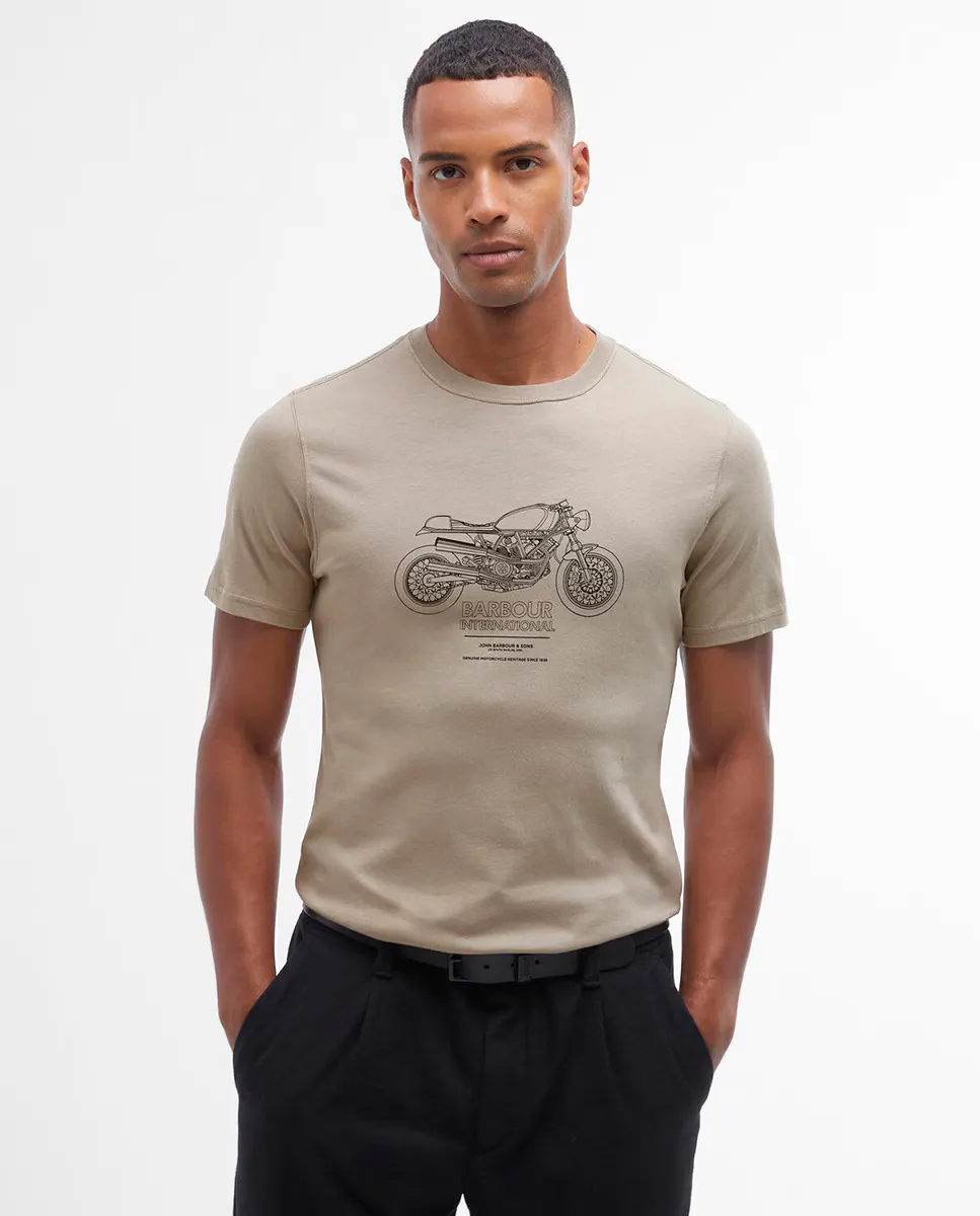 

Мужская футболка с коротким рукавом и круглым вырезом и мотоциклетным принтом Barbour International, цвет Marrón claro