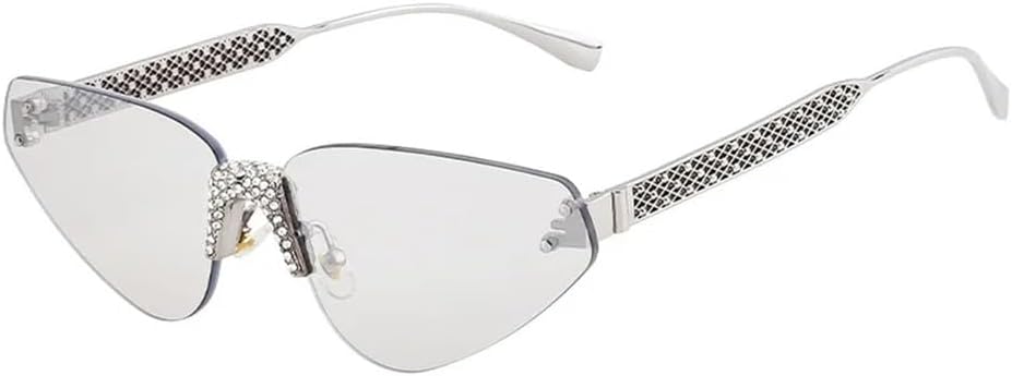 

Солнцезащитные очки UV400 с защитой от УФ-излучения - без оправы, в стиле "кошачий глаз", с панковскими заклепками, для женщин и мужчин, для бега и активного отдыха UYPTK, Silver Silver