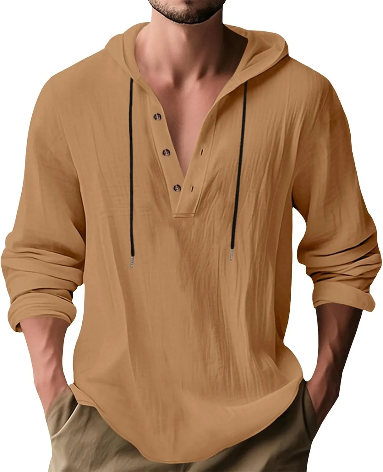 

Мужская льняная рубашка с длинным рукавом Casual Button Down Zhyaj