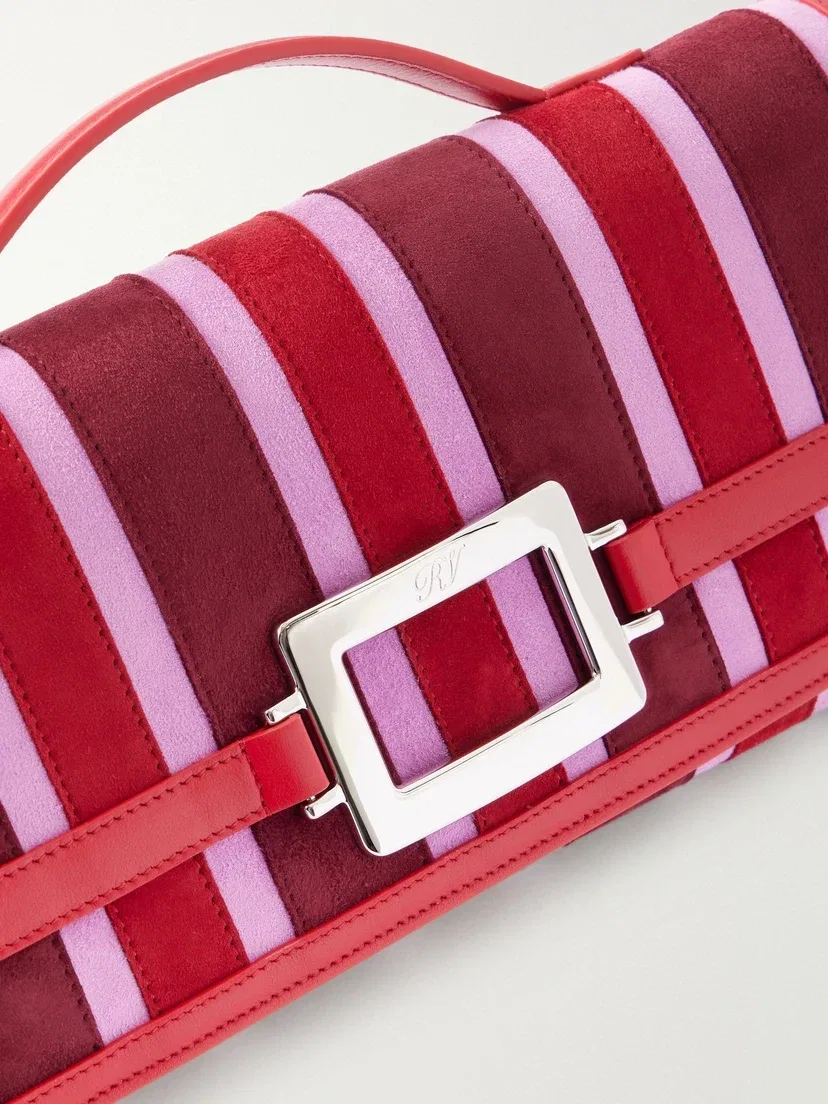 Клатч Belle Vivier из замши в полоску с кожаной отделкой и пряжкой Roger Vivier, розовый — фото 4