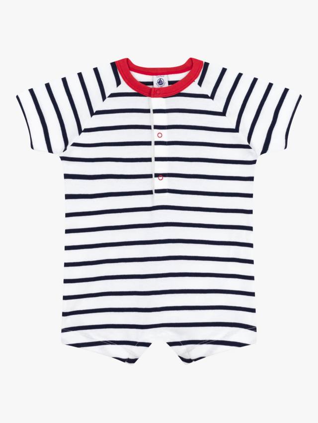 

Детский хлопчатобумажный комбинезон в полоску Petit Bateau, цвет Marshmallow/Smoking
