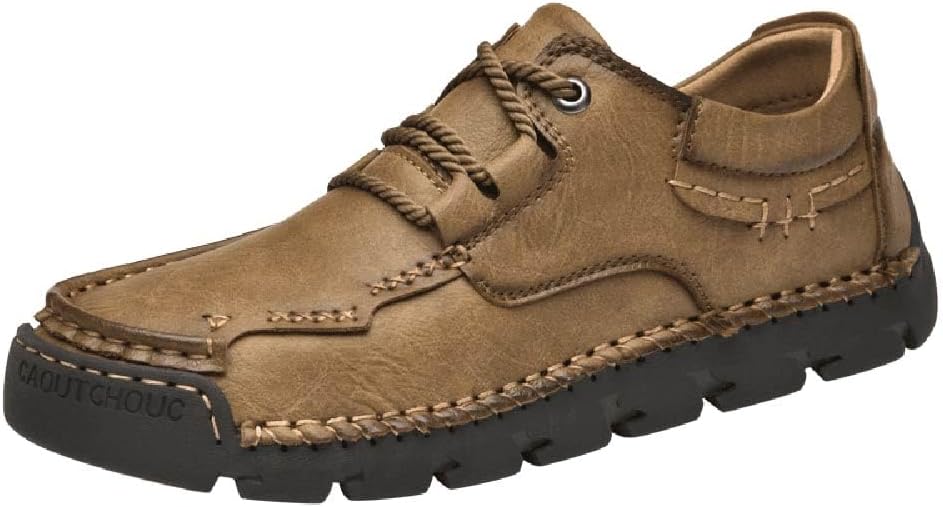 

Мужские повседневные кожаные туфли Ручная строчка Модные классические лоферы Легкие шнурованные Нескользящие износостойкие туфли Asifn, хаки