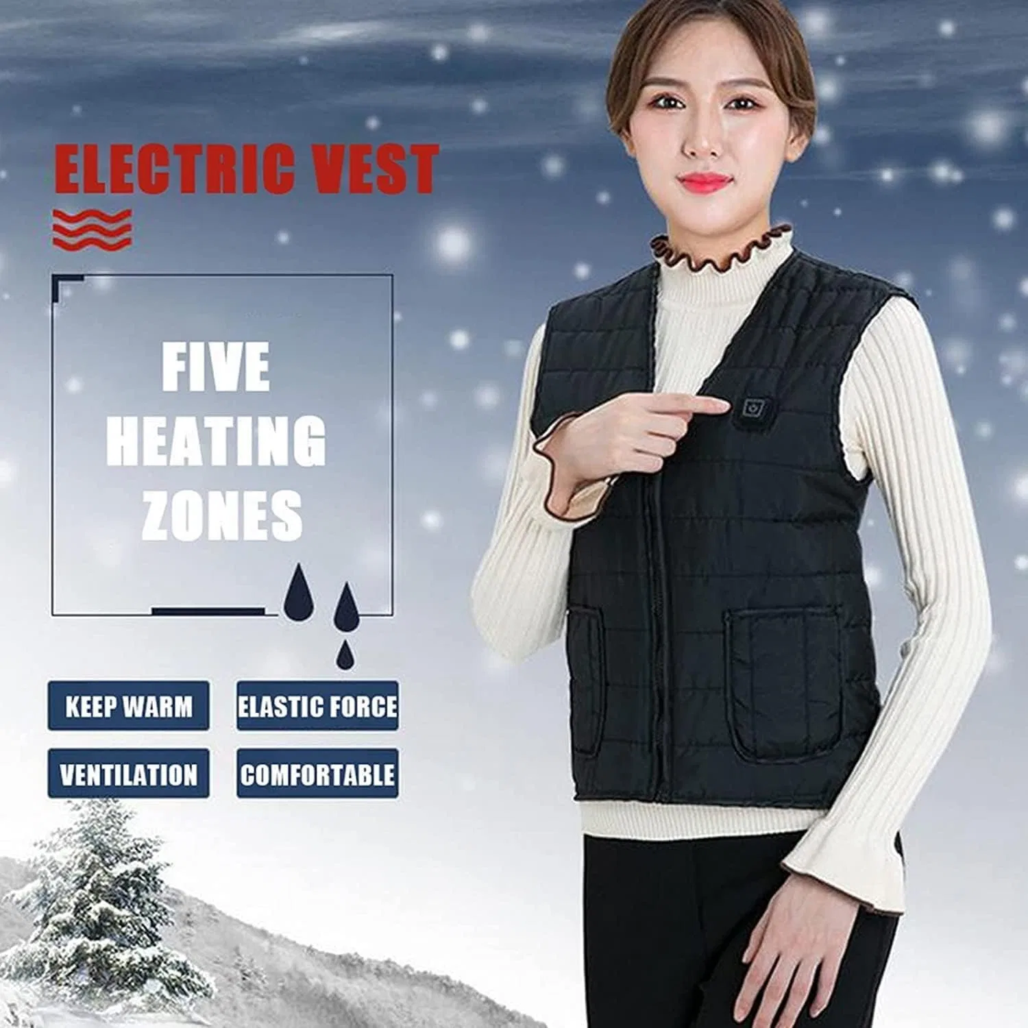 Жилет с подогревом для мужчин и женщин, перезаряжаемый через USB, с 9 зонами обогрева (аккумулятор в комплект не входит) — фото 2