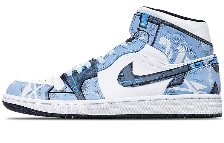 

Кроссовки Air JORDAN 1 Vintage Basketball Shoes Women's Mid-Top Gray White/Blue