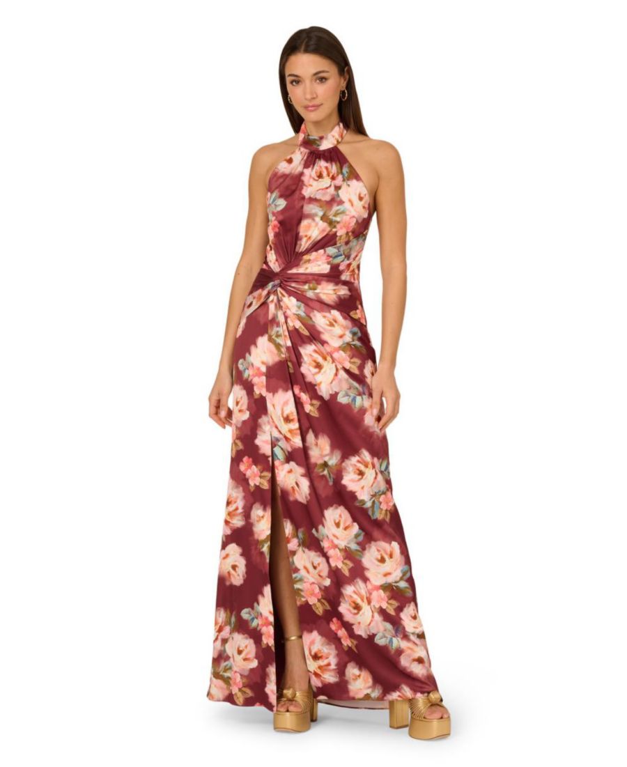 

Женское платье без рукавов с бретелькой через шею, А-силуэта Adrianna, Brown Multi