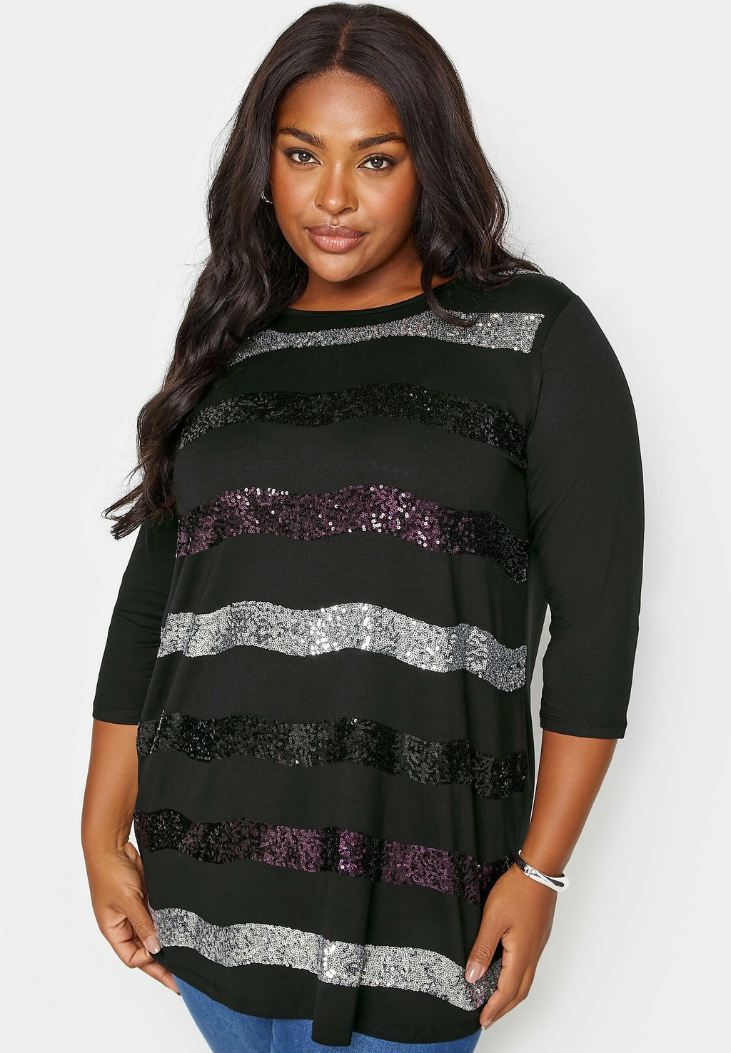 

Топ с длинными рукавами STRIPE SEQUIN EMBELLISHED Yours Clothing, черный
