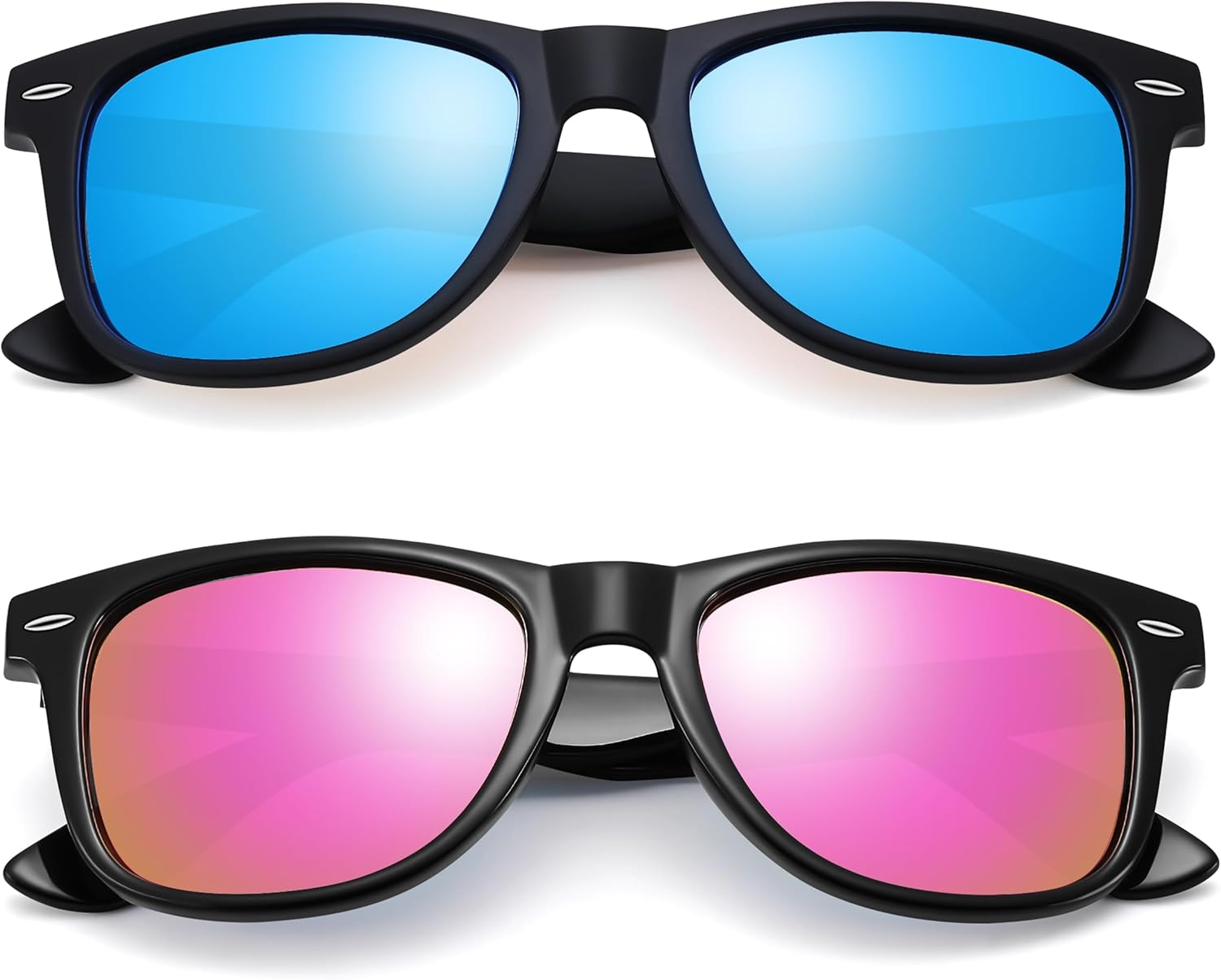 

Поляризованные солнцезащитные очки Bouryo Square Wayfarer для мужчин и женщин, для вождения, рыбалки, с защитой UV400 (2 шт.), A8-(2 Pack) Matte Black/Ice Blue + Gloss Black/Pink
