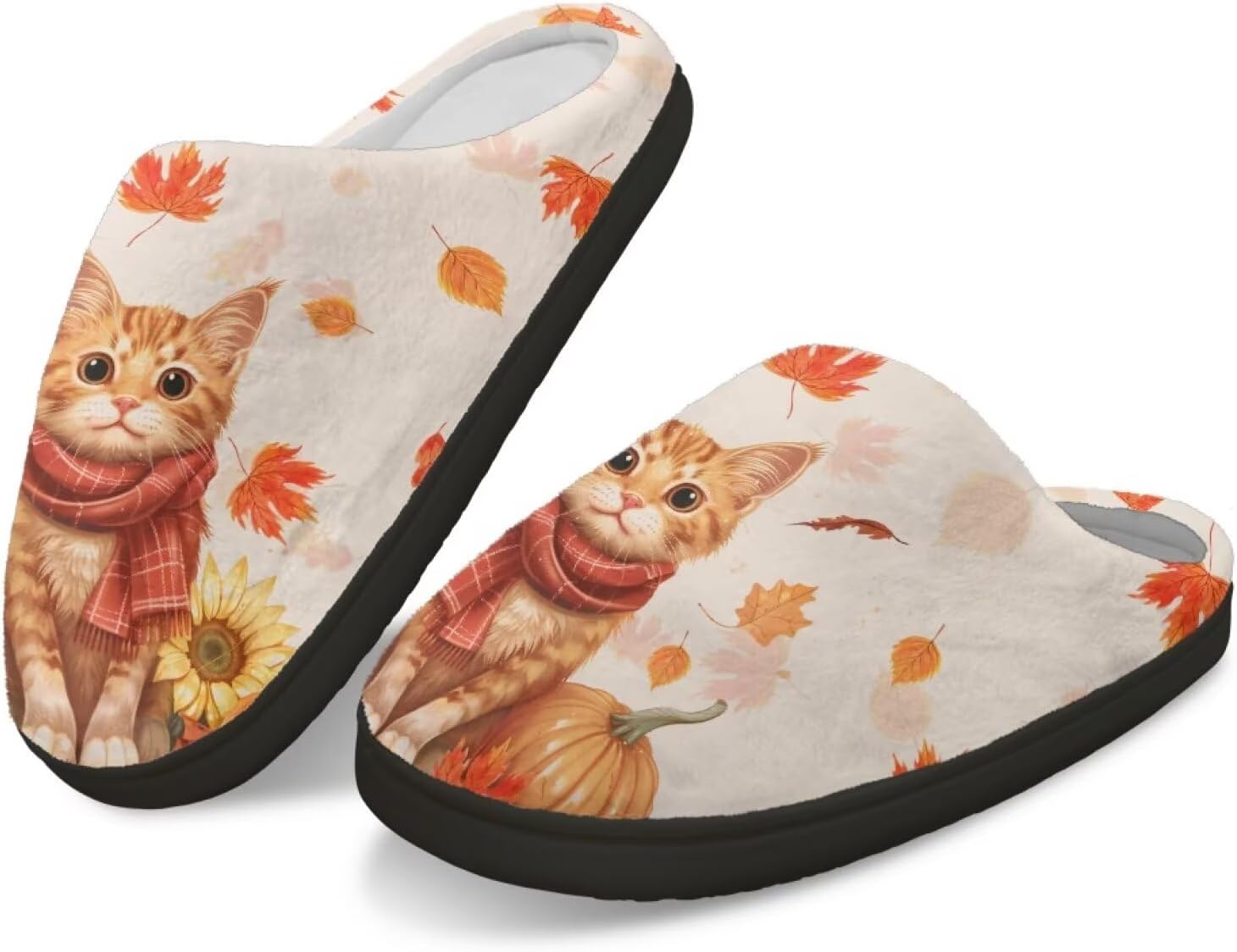 

Тапочки с памятью формы GIFTPUZZ для женщин и мужчин, осенние домашние тапочки, надеваются без застежек, можно стирать в машине, размер 4-12, Cat Pumpkin