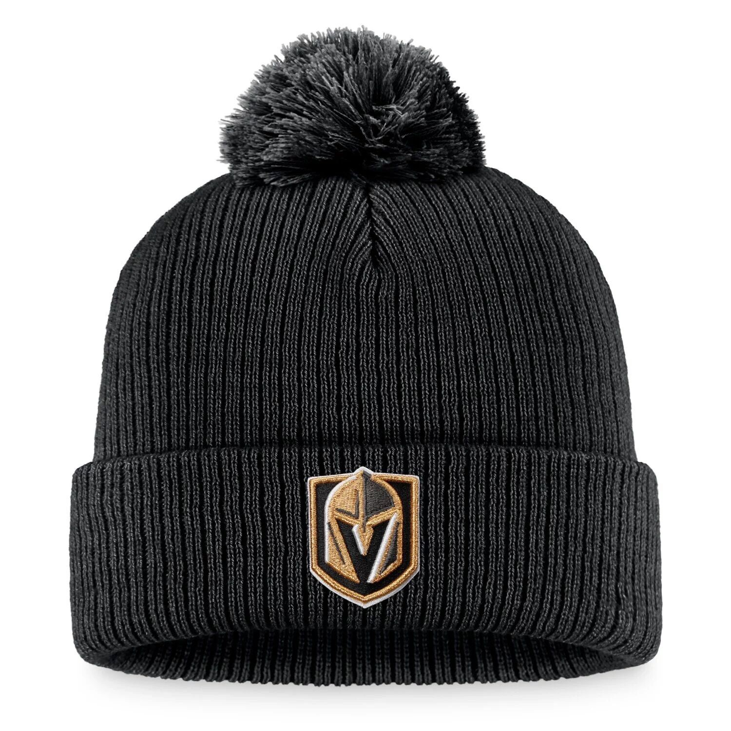 

Мужская черная вязаная шапка с логотипом Fanatics Vegas Golden Knights Core, манжетами и помпоном