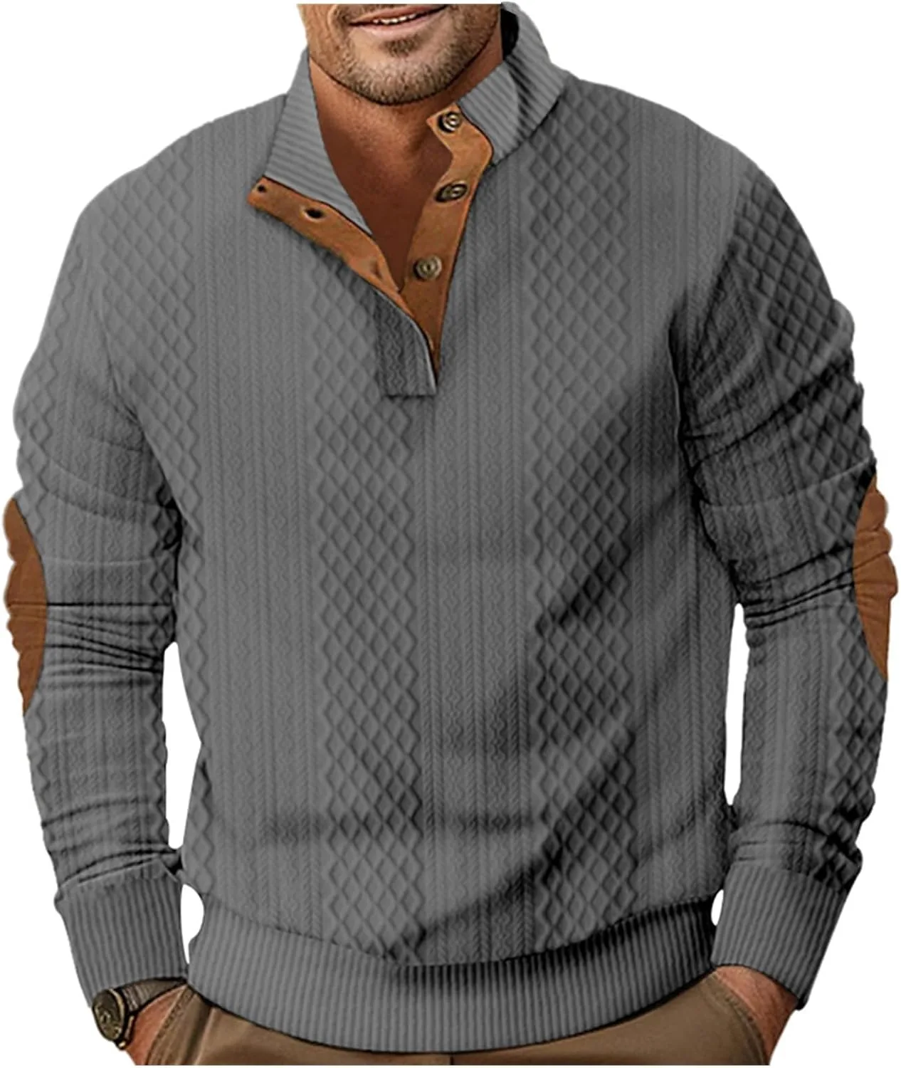 

Свитер мужской с воротником стойкой и заплатками на локтях Thatrich