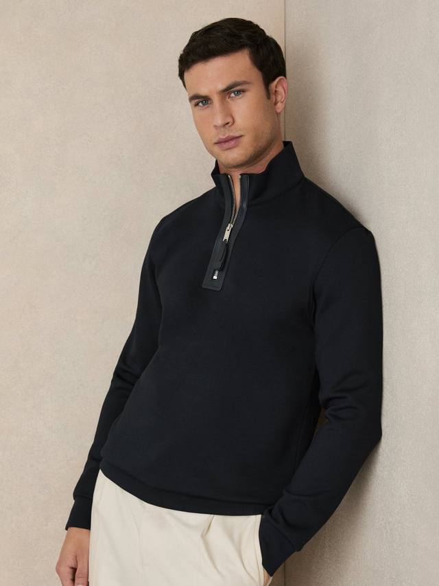 

Толстовка из натуральной кожи с планкой и замком Reiss, цвет Navy Blue