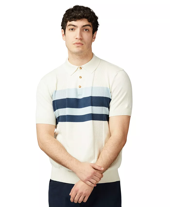 

Мужская поло с фактурной вязкой и полосками, классический крой Ben Sherman, слоновая кость/кремовый