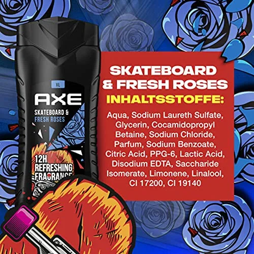 Мужской гель для душа и шампунь AXE 3-в-1 Skateboard & Fresh Roses XL (6 x 400 мл) Axe — фото 4