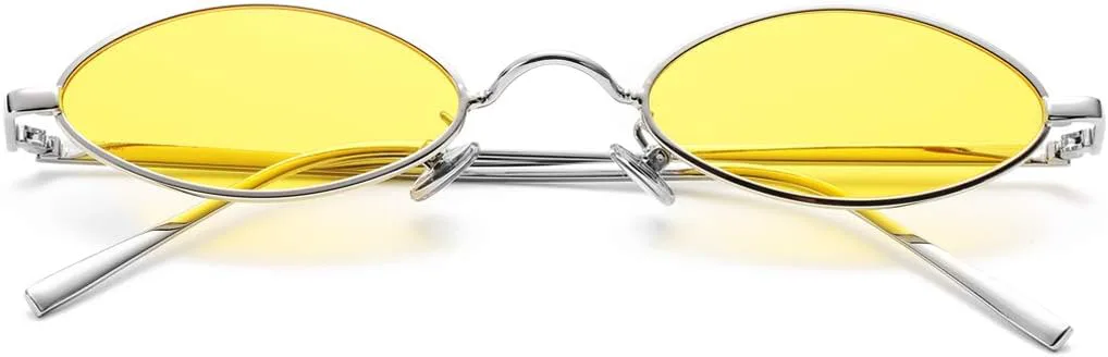 

COASION Винтажные маленькие овальные солнцезащитные очки в стиле ретро для женщин и мужчин, в стиле хиппи, с металлической оправой, A8 Silver Frame/Yellow Lens