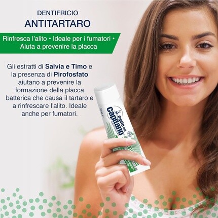 Зубная паста Pasta del Capitano Bio Antitartar освежает дыхание, идеально подходит для курильщиков, помогает предотвратить образование зубного налета, тюбик 75 мл — фото 2