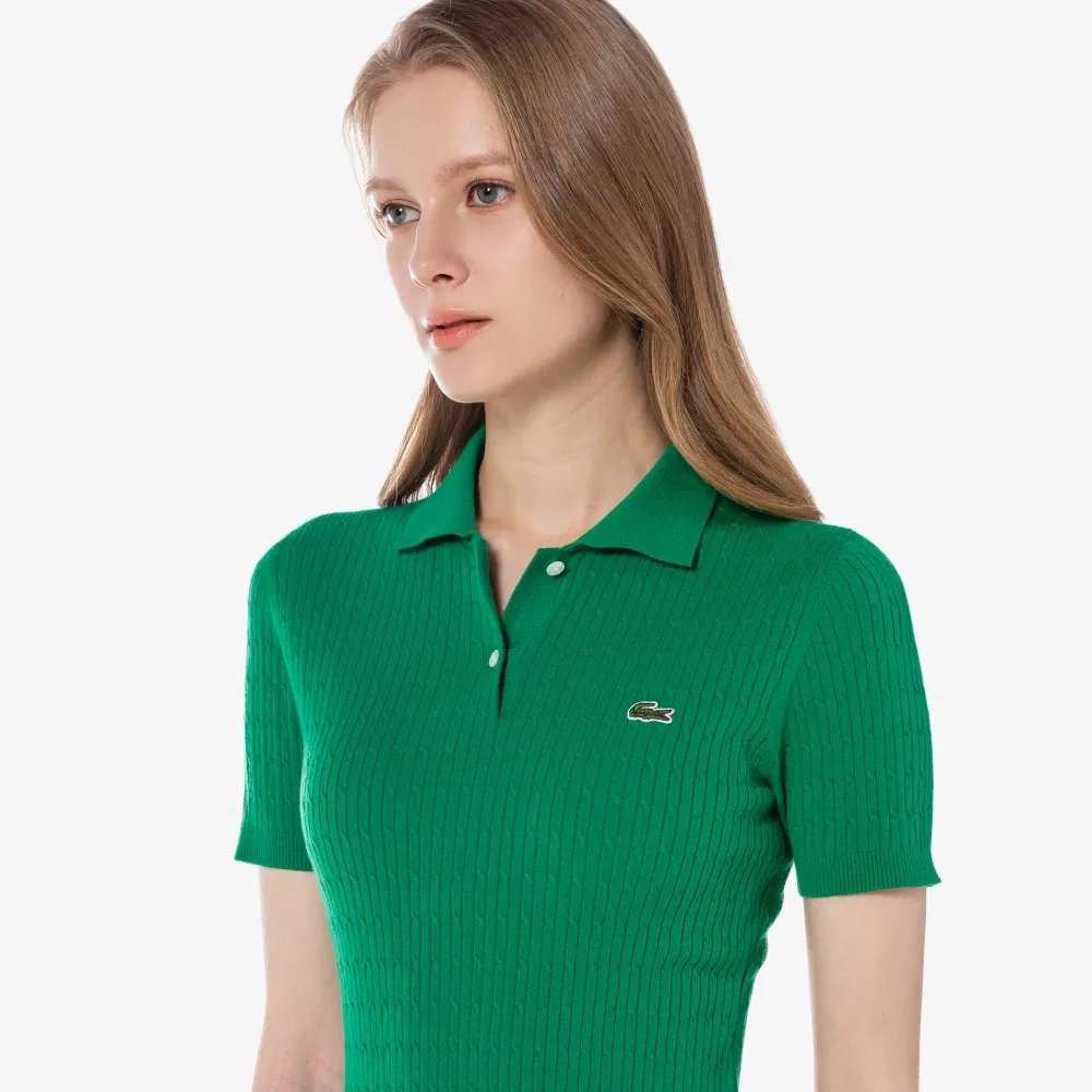 Платье-свитер Lacoste вязаное, короткий рукав, зеленый — фото 2