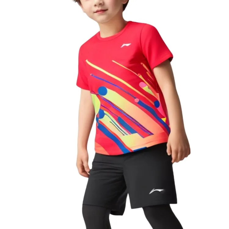 Детская футболка Li-Ning Casual Sportswear Table Tennis Collection, Total Crimson+Black — фото 4