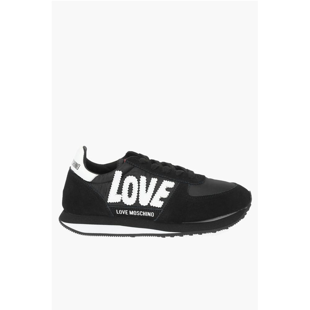 Кроссовки WALK 25 с вышитым логотипом LOVE и замшевыми деталями Moschino, Black — фото 3