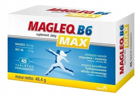

Magleq, B6 Max Магний + Витамин B6, 45 таб. Lekam