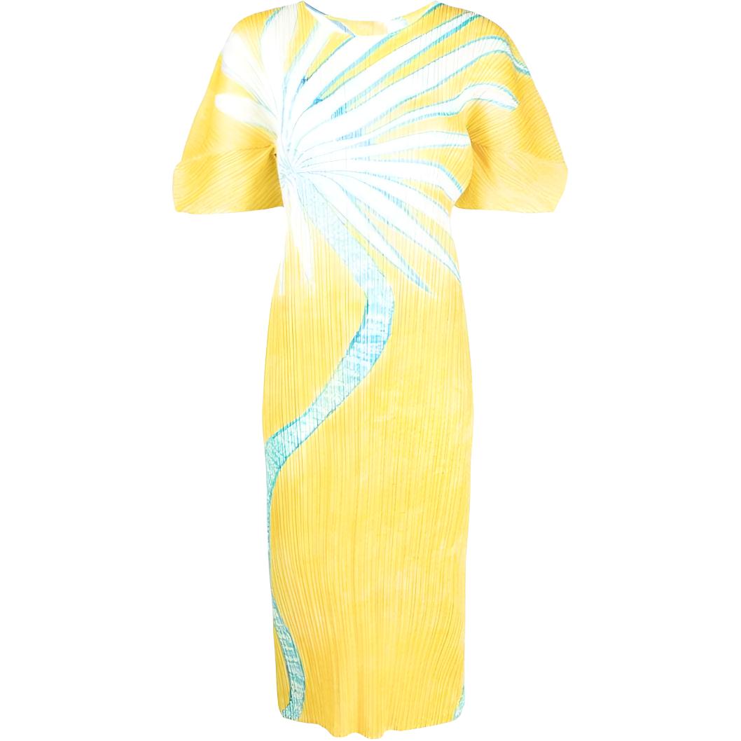 

Платье миди плиссированное с цветочным принтом PLEATS PLEASE ISSEY MIYAKE, желтый