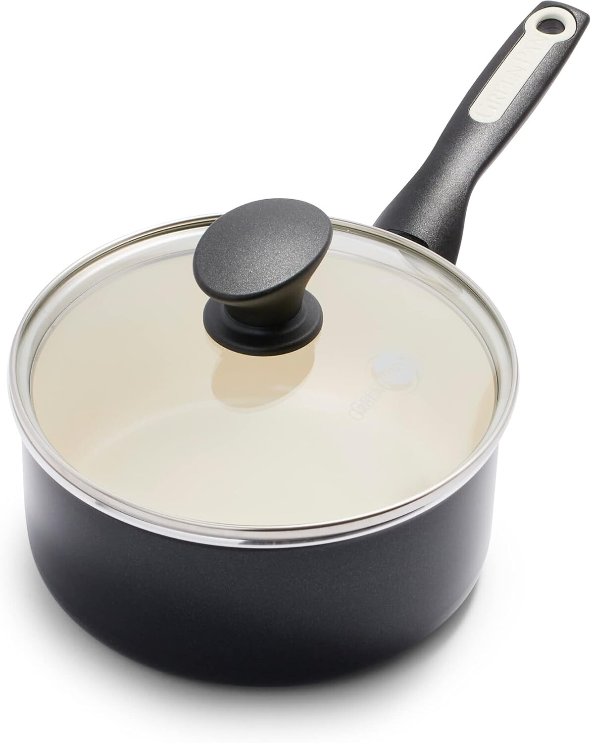 

Зеленая Pan Rio Healthy Керамическая кастрюля с антипригарным покрытием, 2QT, кастрюля с крышкой, без ПФАС, можно мыть в посудомоечной машине, черная GreenPan, Black